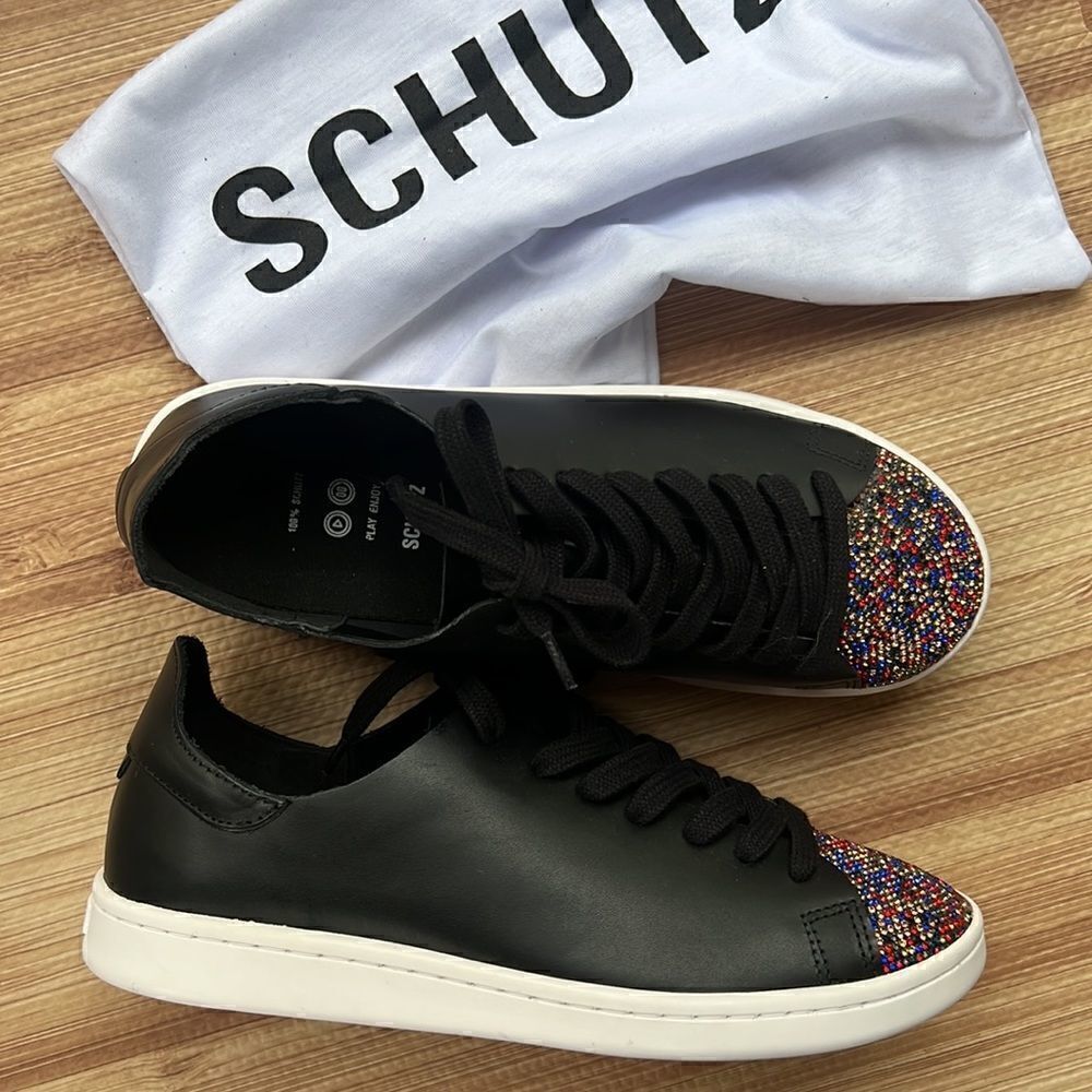 Schutz Sienna Rhinestone Toe Lace-up Sneaker in Black - Picture 4 of 13